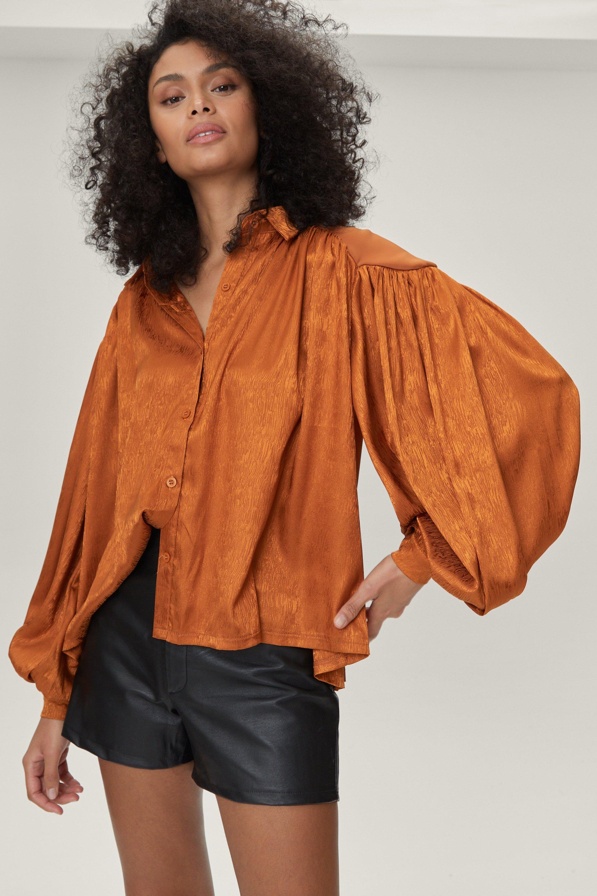 Oversized Jacquard Balloon Sleeve Shirt